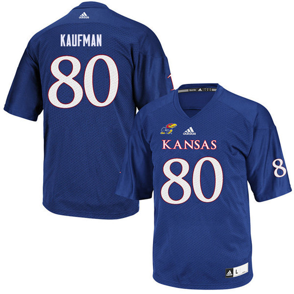 Men #80 Hunter Kaufman Kansas Jayhawks College Football Jerseys Sale-Royal - Click Image to Close